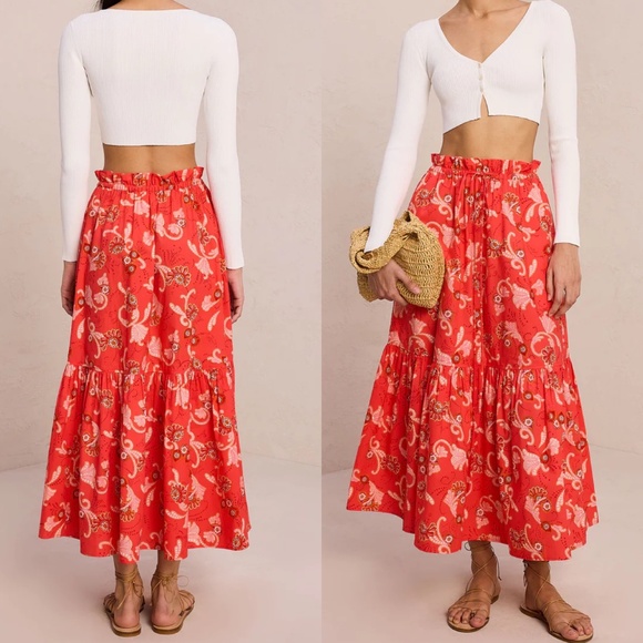 A.L.C calla Francis red floral drawstring skirt - Picture 1 of 8